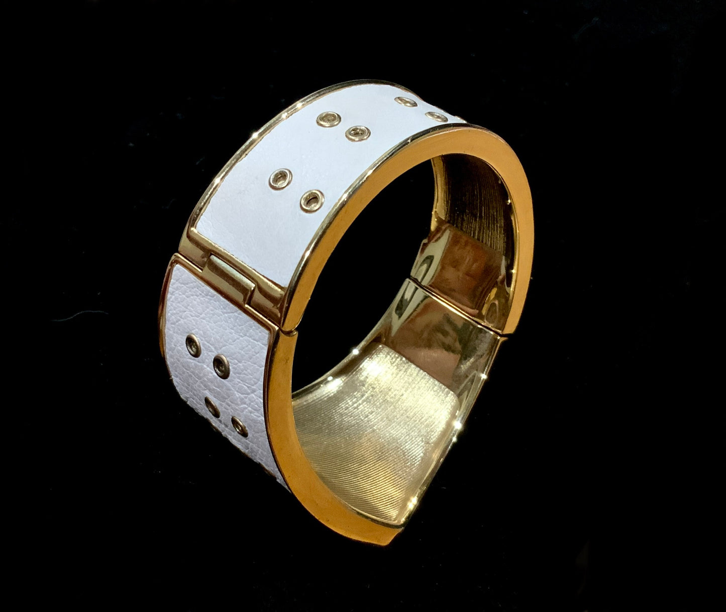 House of Harlow 1960 Gold & White Leather Bangle Bracelet