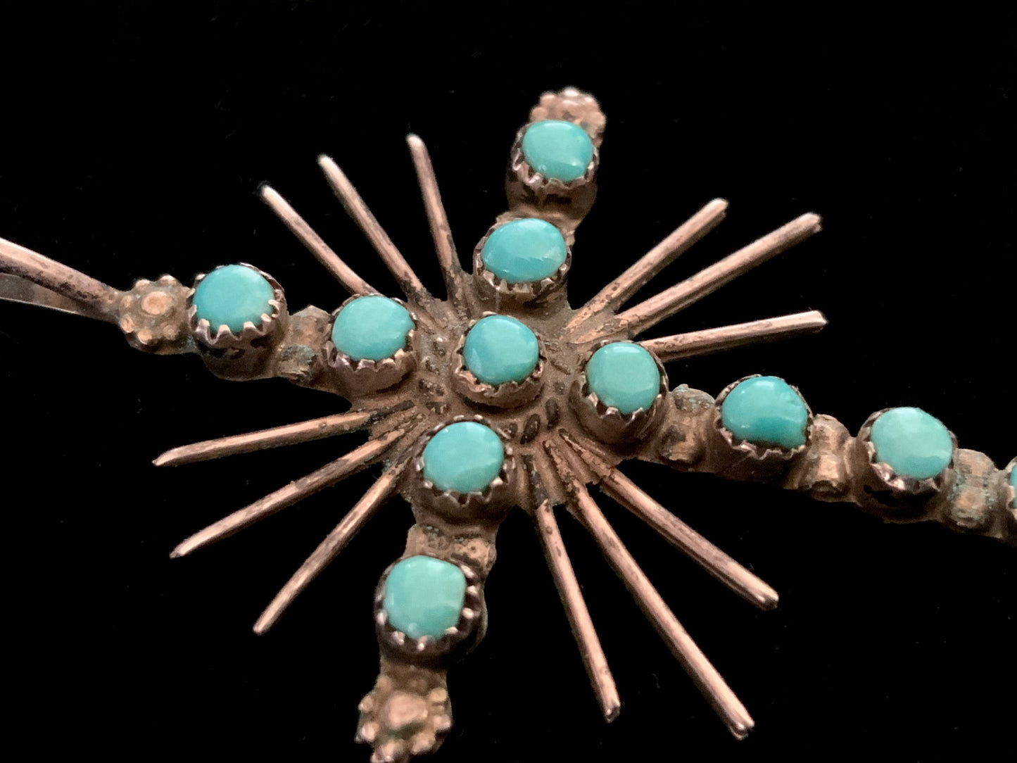 Large Vintage Zuni Cross Pendant Tribal Turquoise & Silver