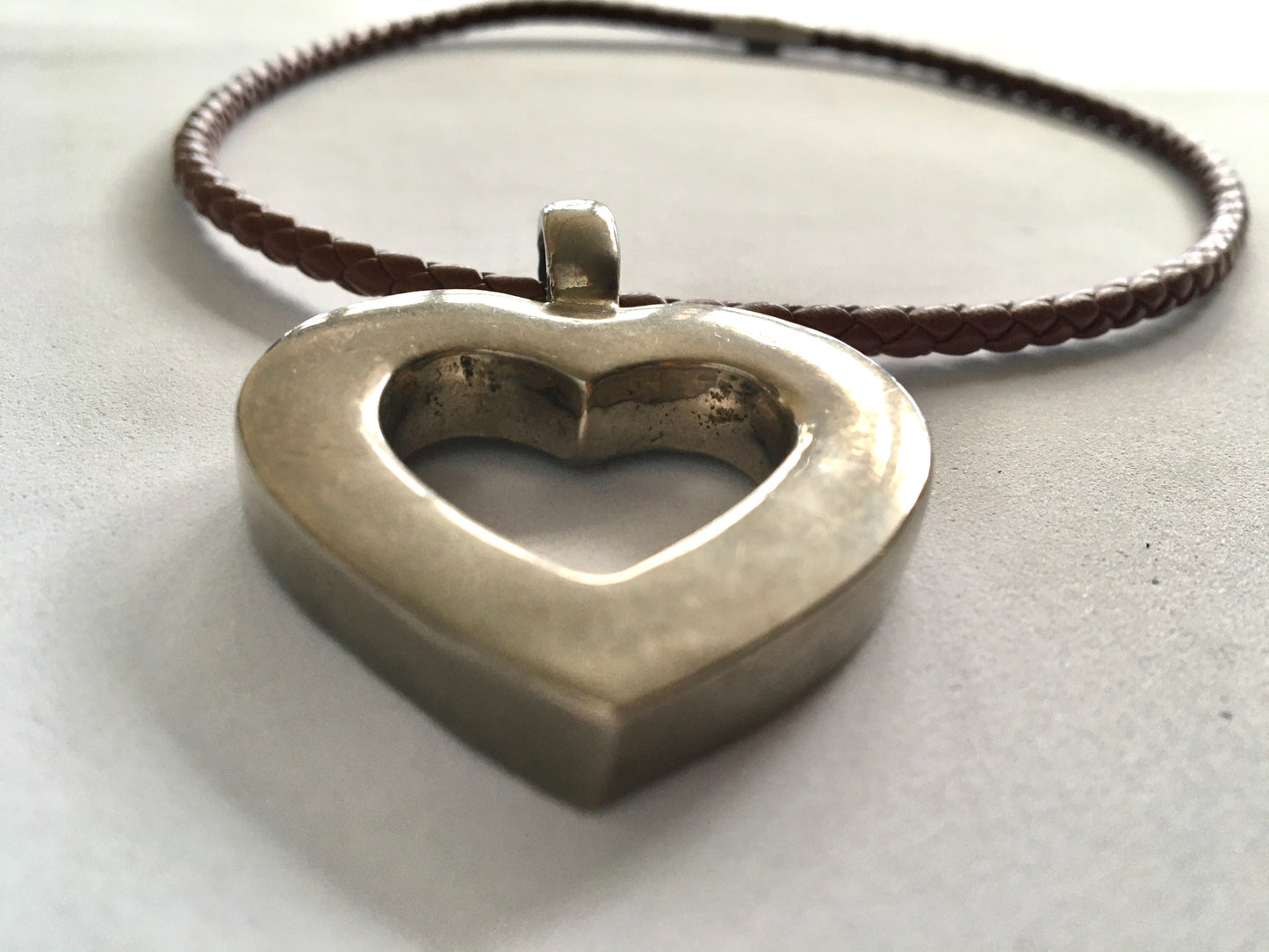 Large 925 Sterling Silver Heart Pendant Necklace Mexico