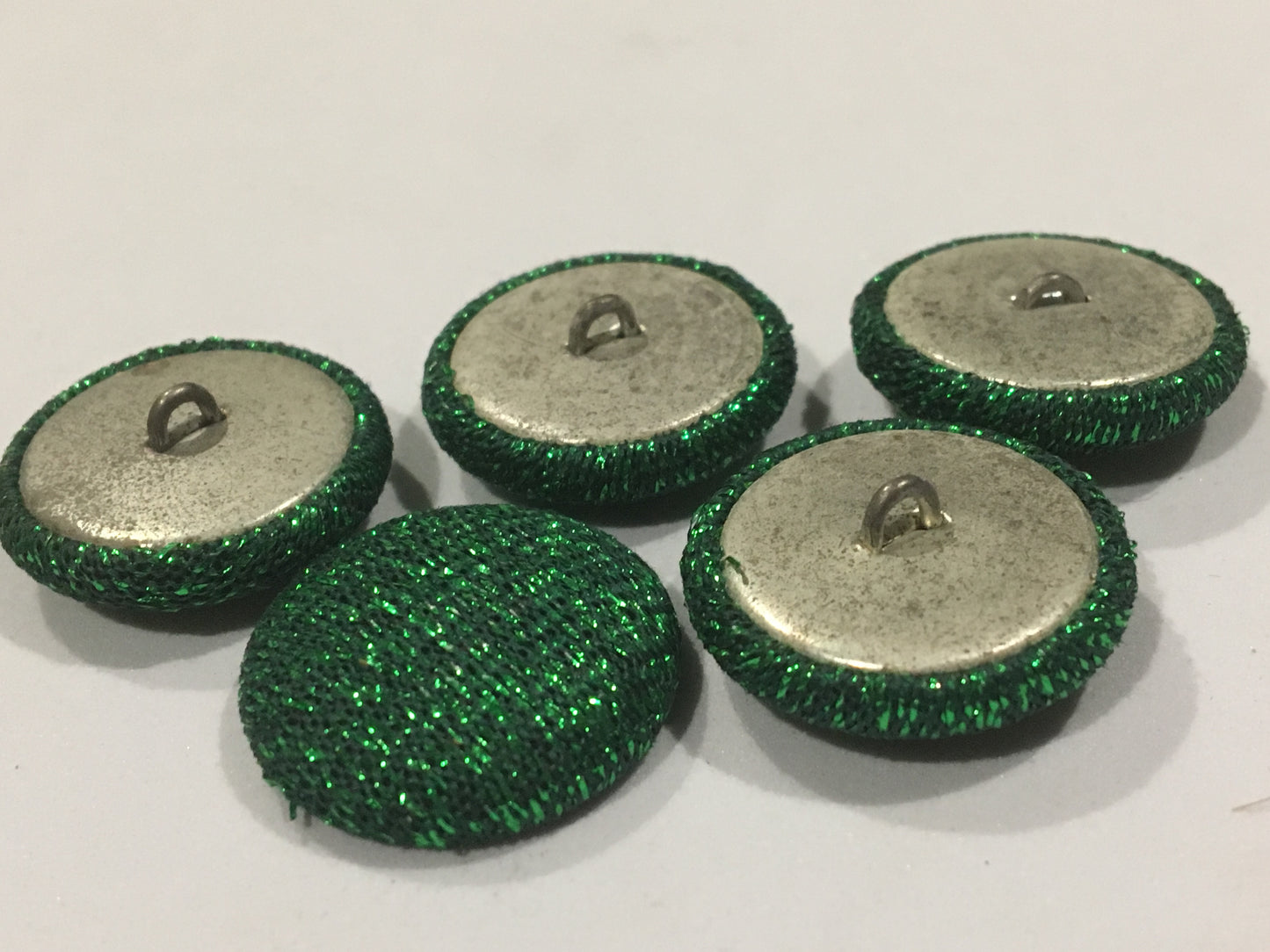 Vintage Green Lurex Buttons x 5 24mm