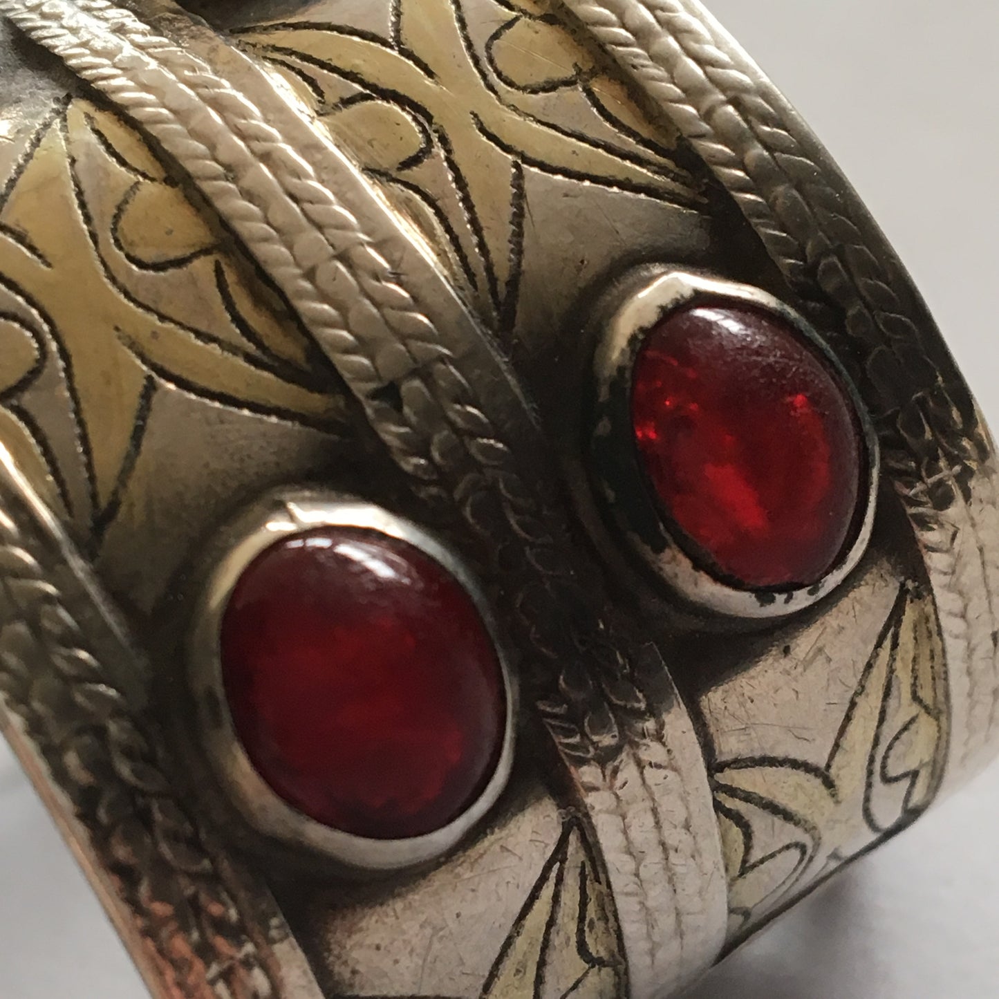 Vintage Turkman Silver & Red Glass Bead Cuff Bracelet