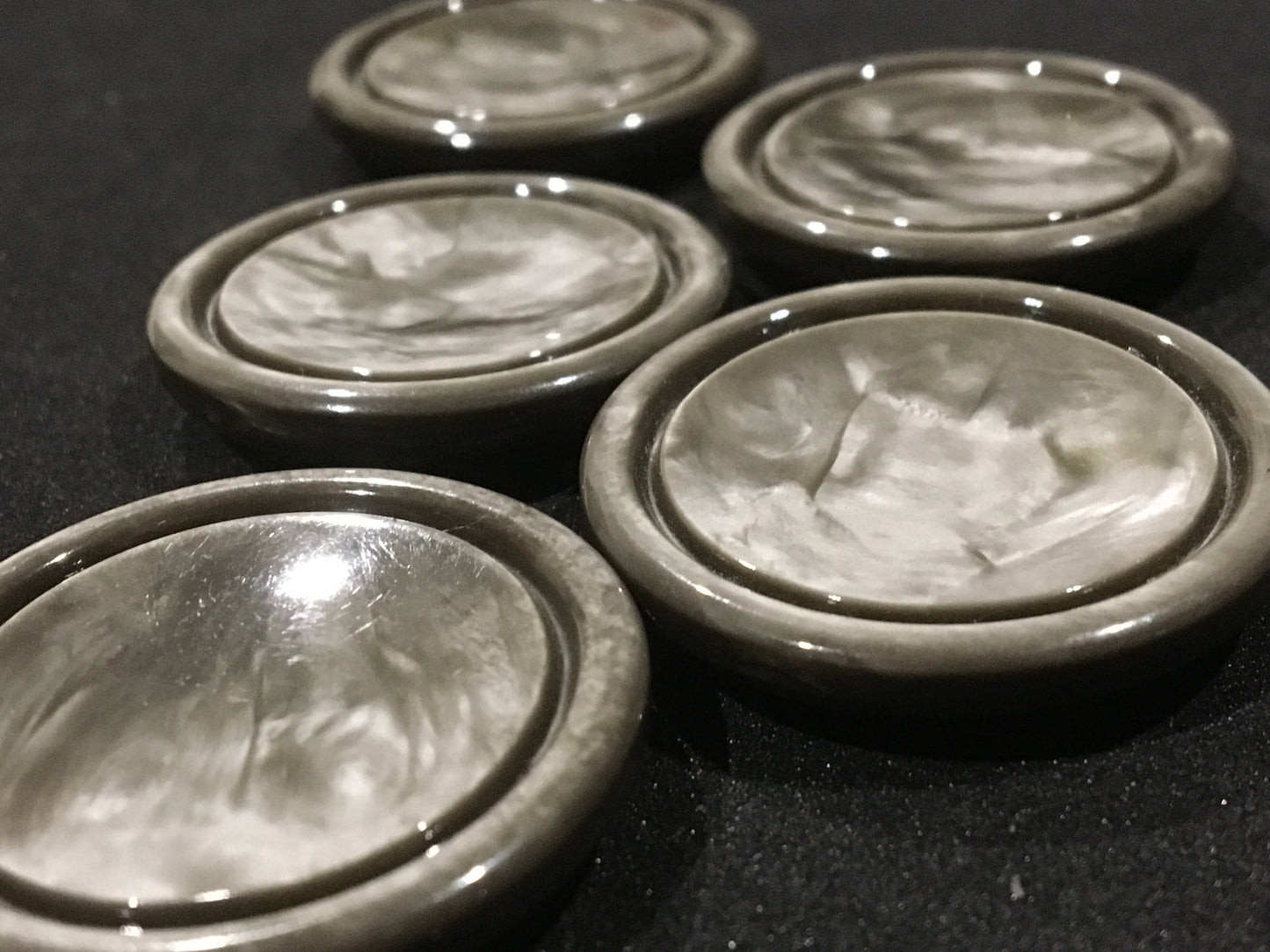 Vintage Grey Metallic Lustre Large Coat Buttons x 5