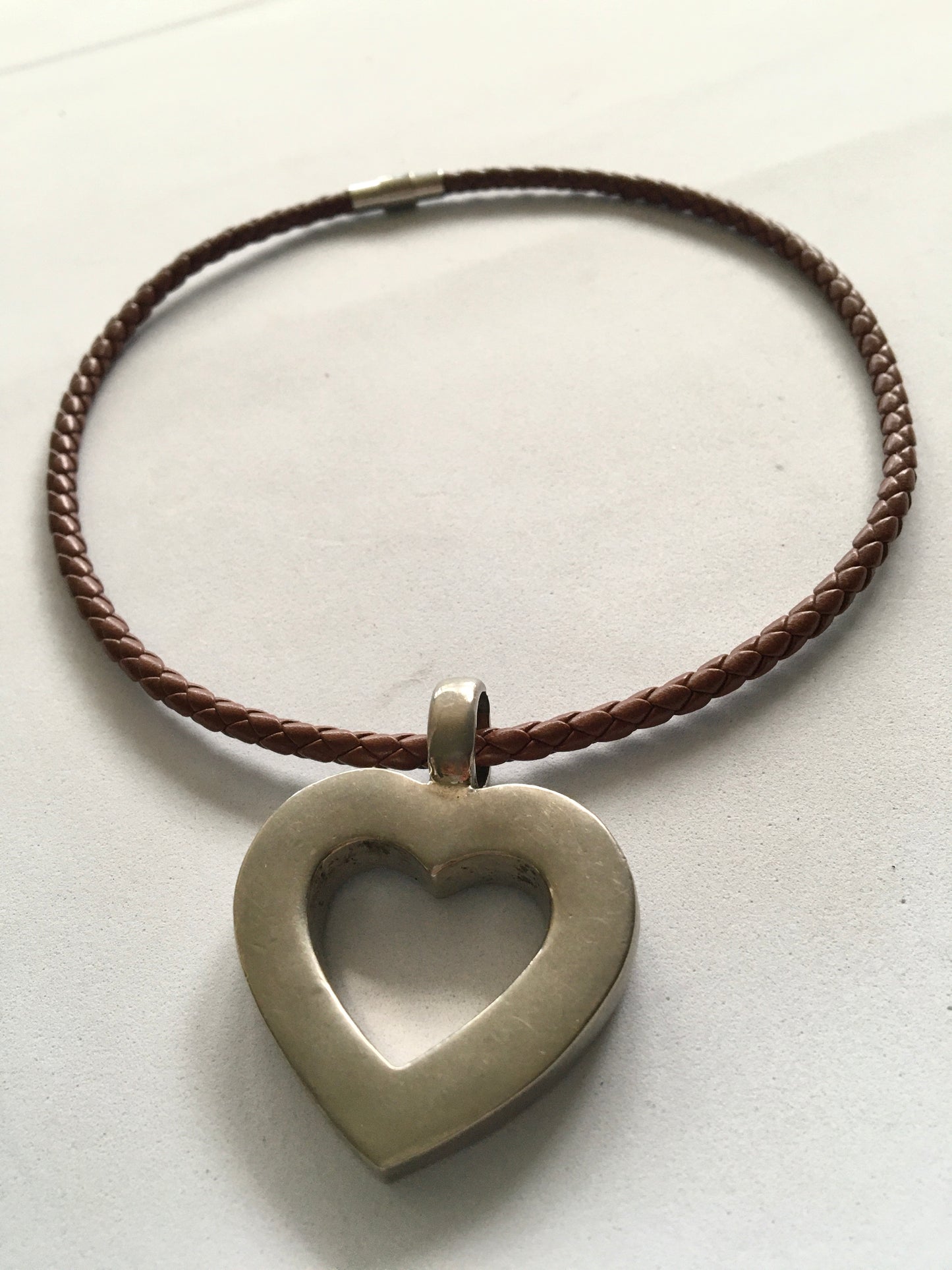 Large 925 Sterling Silver Heart Pendant Necklace Mexico
