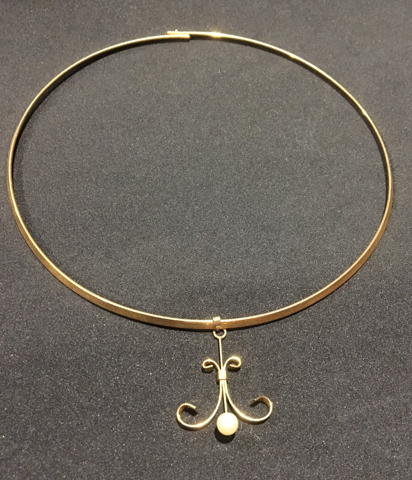 Vintage Gold Tone Modernist Pearl Choker Necklace
