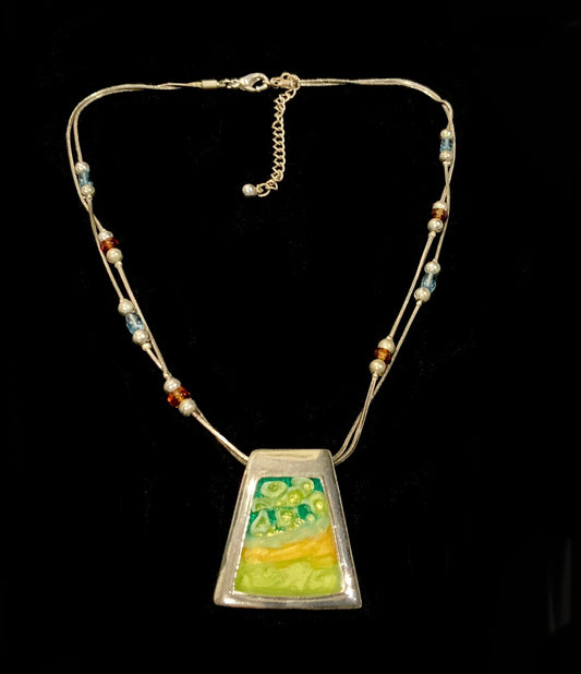 Kenneth Cole Silver & Green Enamel Necklace 41cm