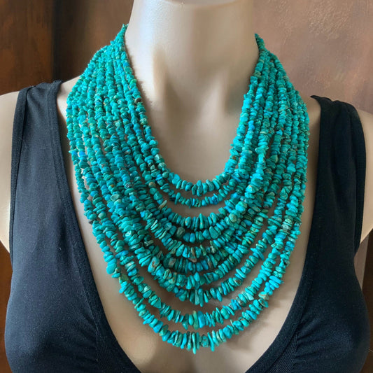 925 Sterling Silver & Turquoise 10 Strand Necklace by DRT Desert Rose Trading