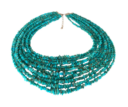 925 Sterling Silver & Turquoise 10 Strand Necklace by DRT Desert Rose Trading
