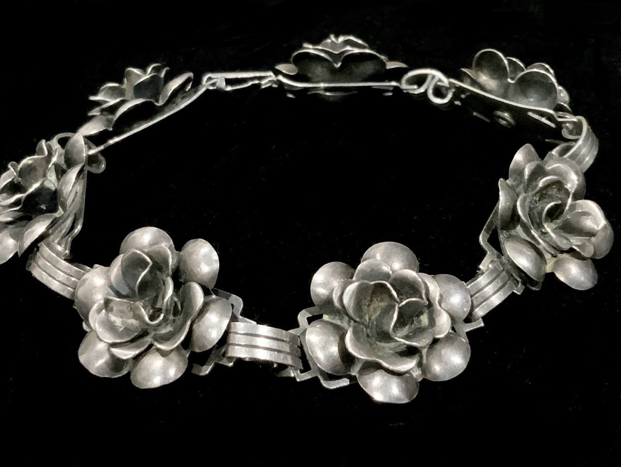 DANECRAFT Art Deco Roses 925 Sterling Silver Bracelet 19cm 7 1/2”