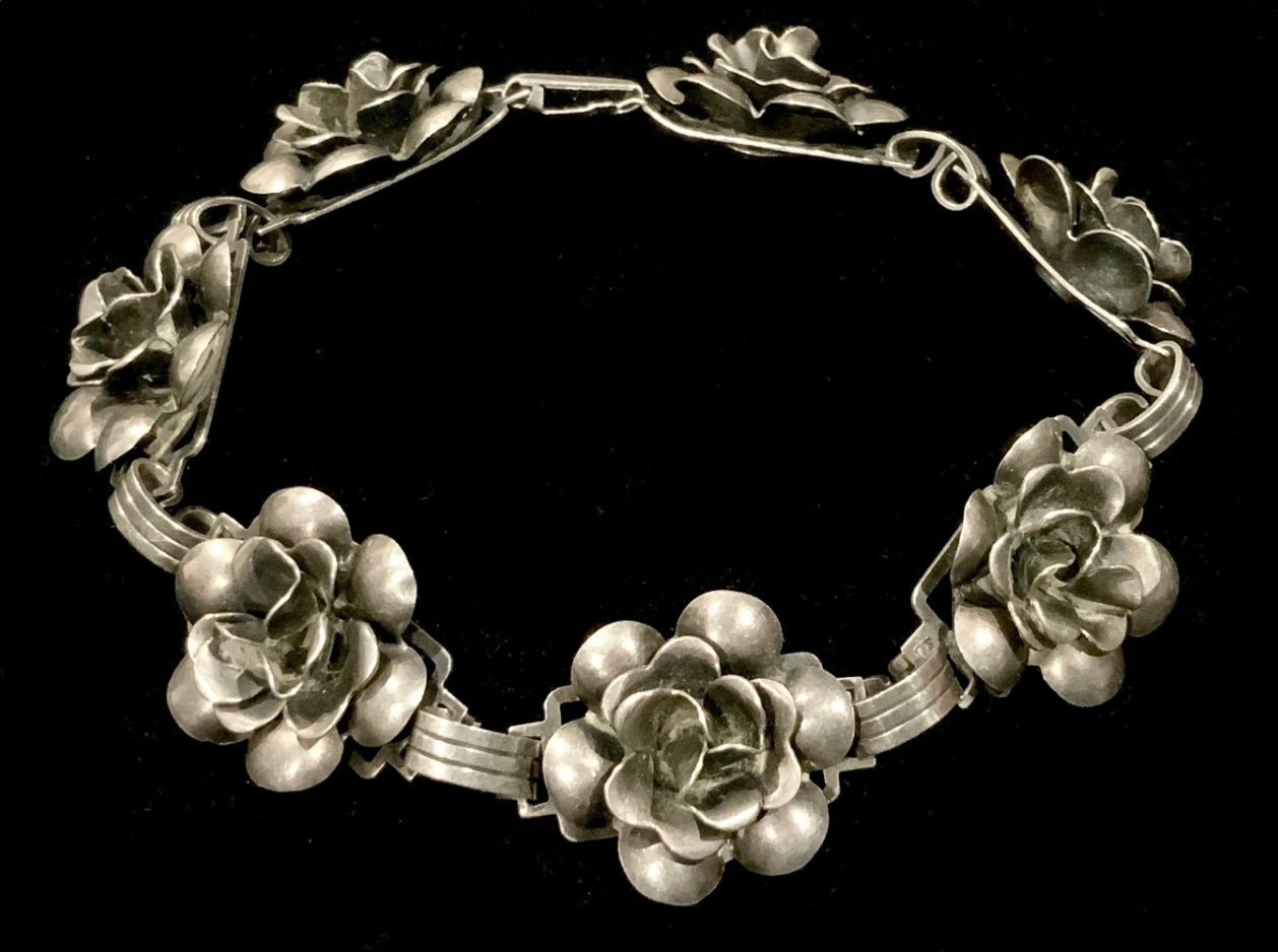 DANECRAFT Art Deco Roses 925 Sterling Silver Bracelet 19cm 7 1/2”