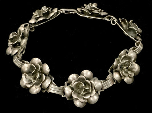 DANECRAFT Art Deco Roses 925 Sterling Silver Bracelet 19cm 7 1/2”