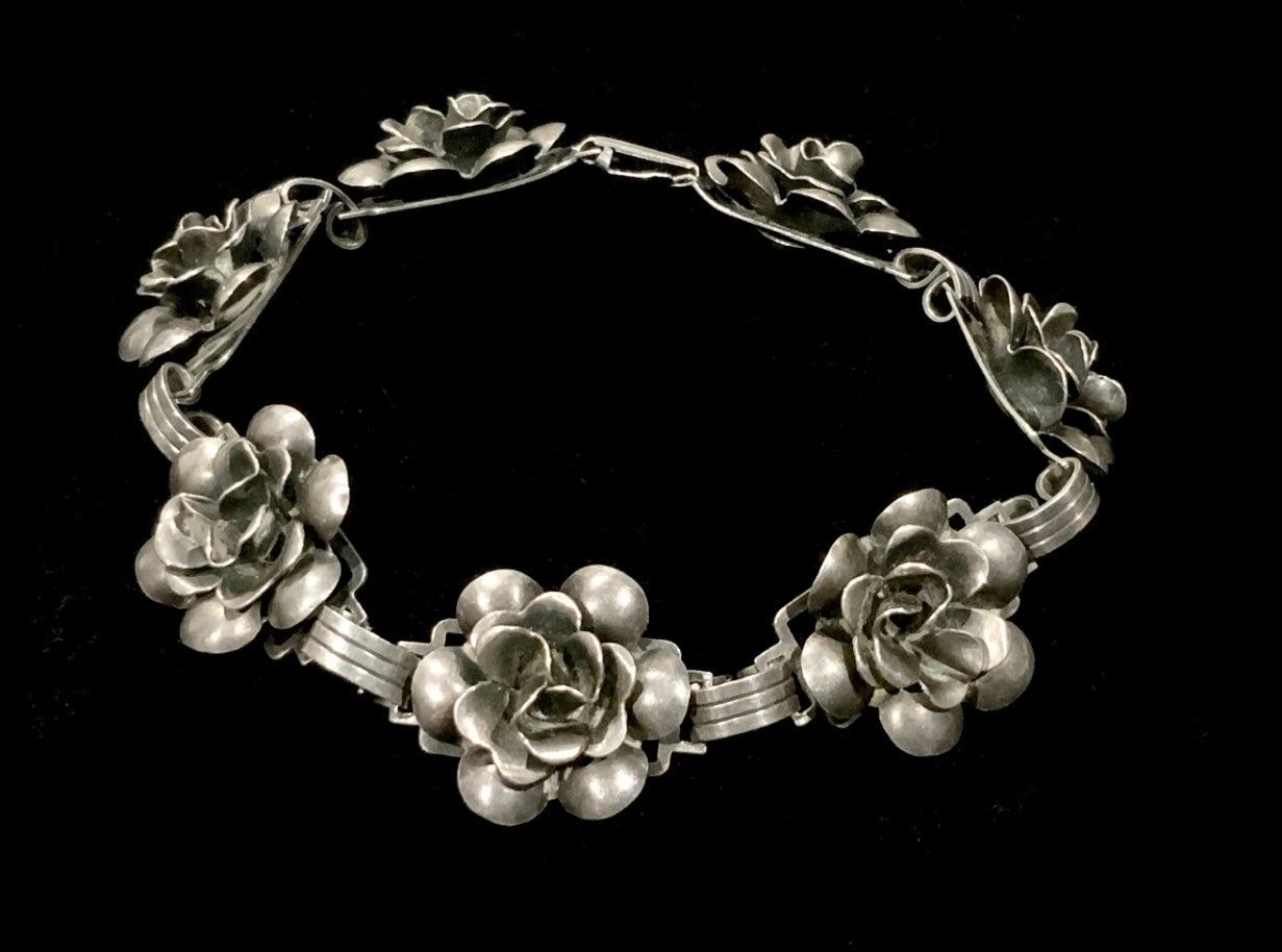DANECRAFT Art Deco Roses 925 Sterling Silver Bracelet 19cm 7 1/2”