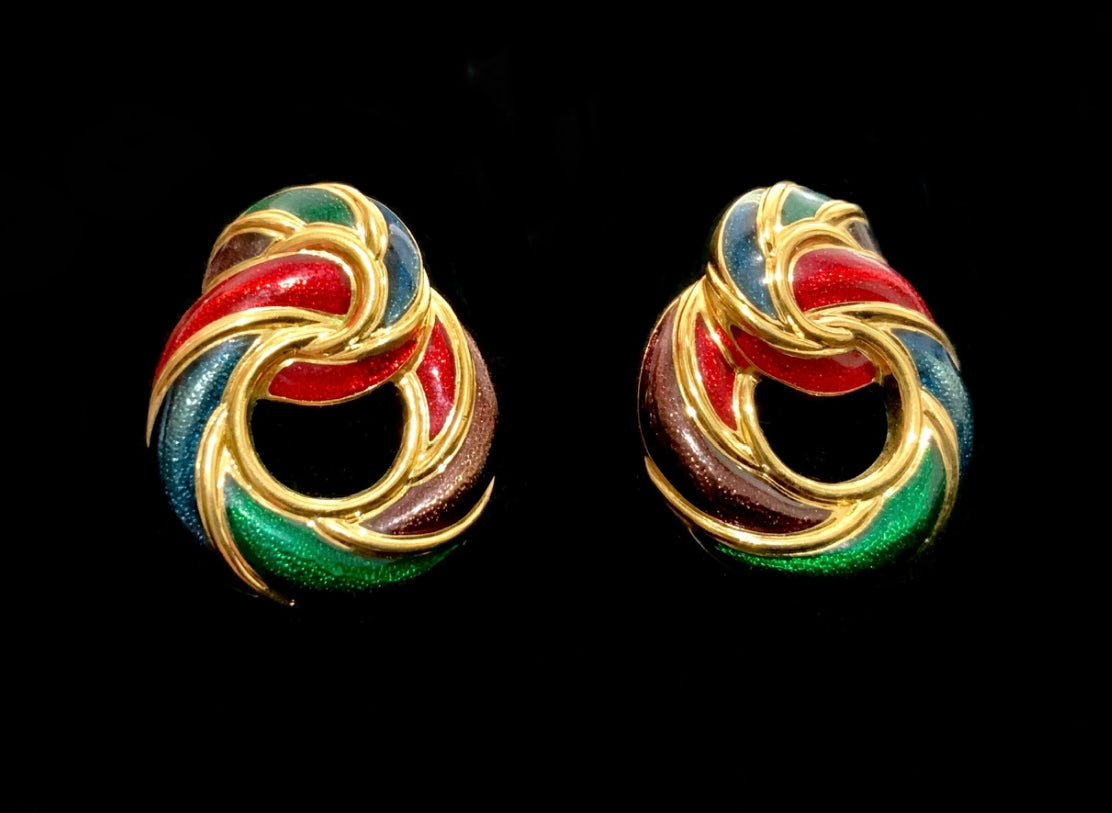 1980s Avon Gold & Enamel Knot Earrings Door Knocker
