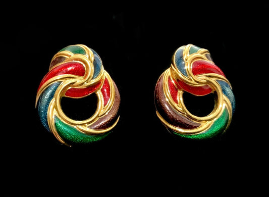 1980s Avon Gold & Enamel Knot Earrings Door Knocker
