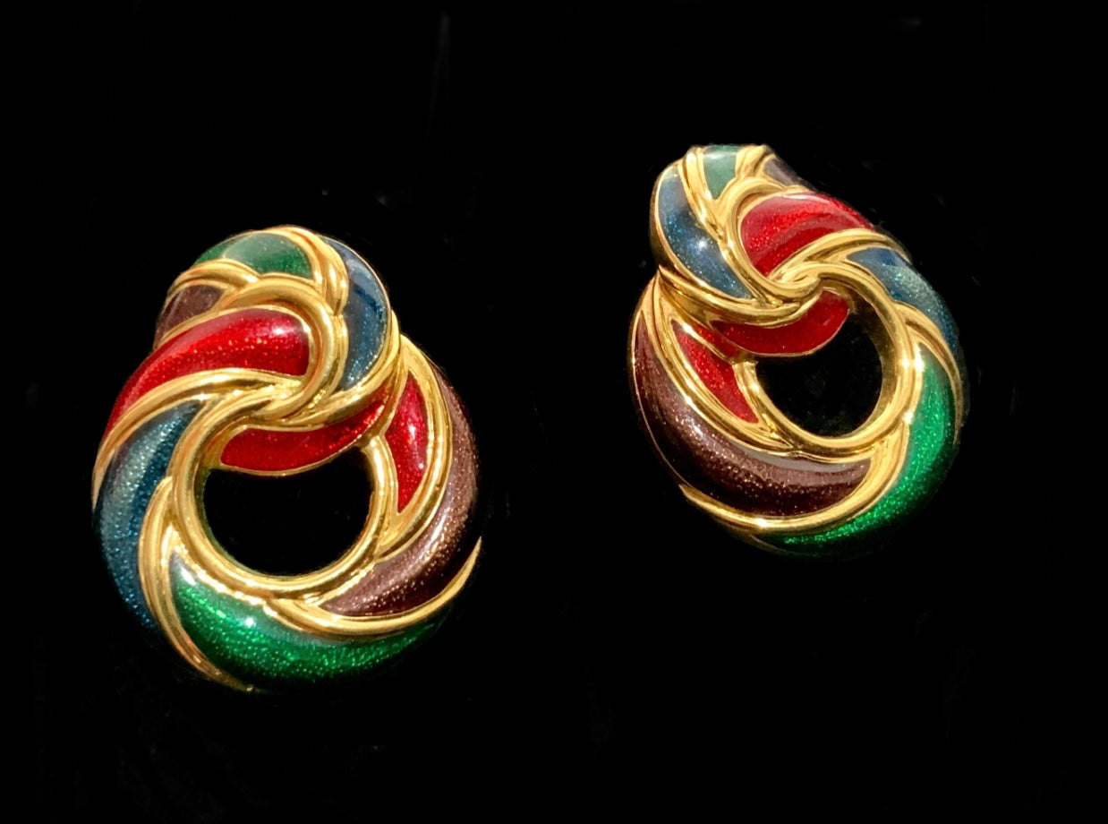 1980s Avon Gold & Enamel Knot Earrings Door Knocker