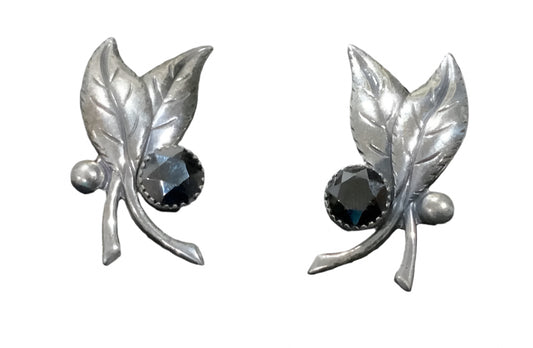 925 Sterling Silver Mid Century Leaf Clip On Earrings