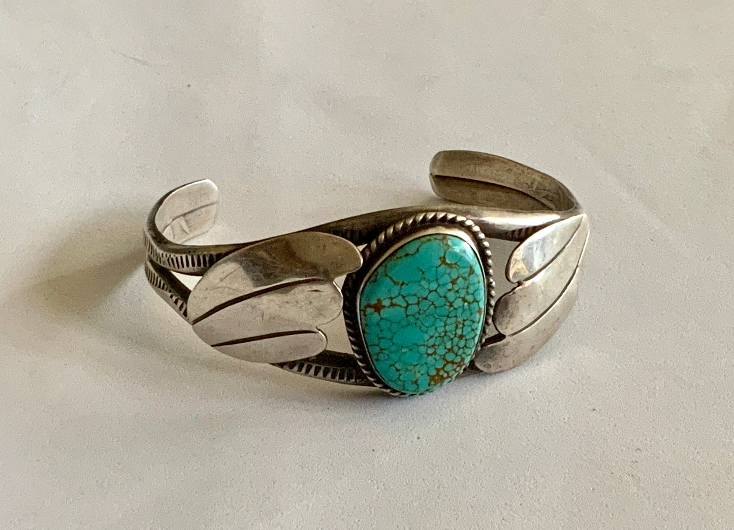 925 Sterling Silver Turquoise Cuff Bracelet Vintage Coin Silver Navajo Native American