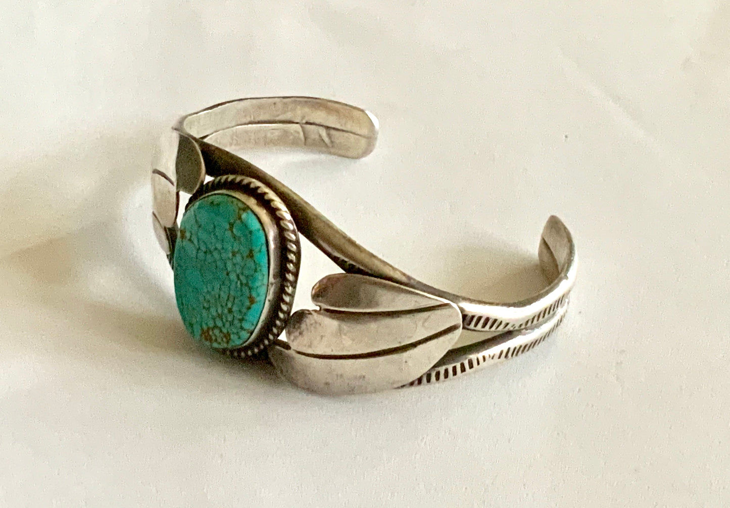 925 Sterling Silver Turquoise Cuff Bracelet Vintage Coin Silver Navajo Native American