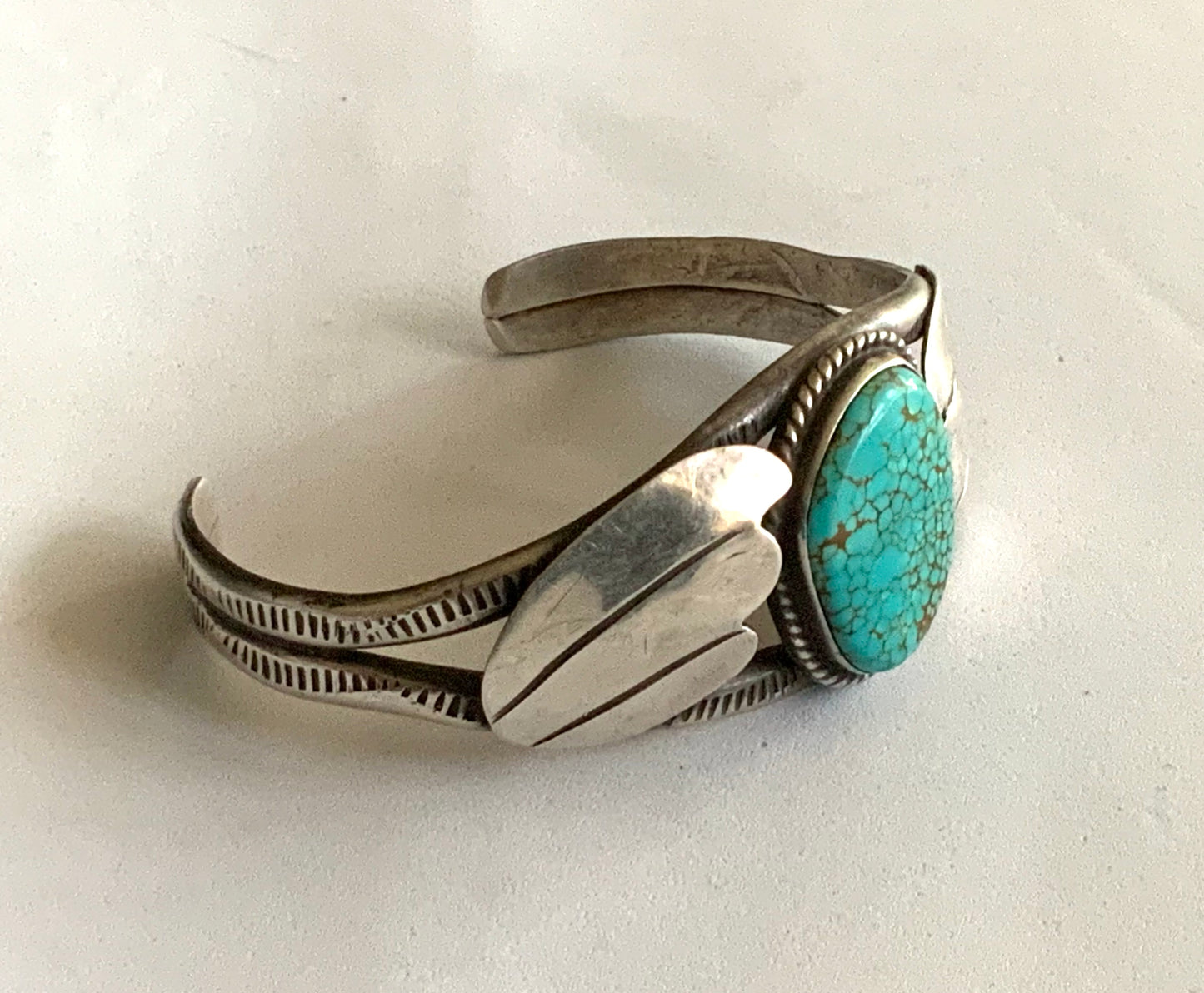 925 Sterling Silver Turquoise Cuff Bracelet Vintage Coin Silver Navajo Native American