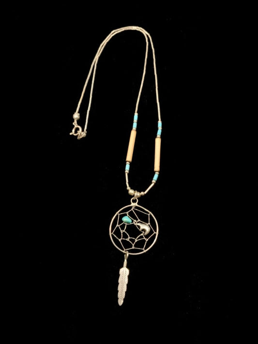 925 Sterling Silver & Turquoise Dream Catcher Necklace 41cm