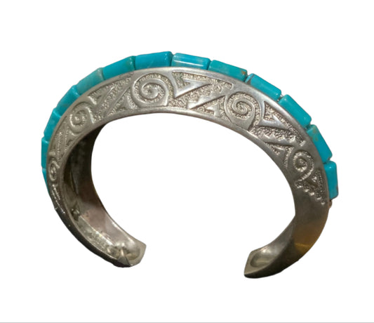 Carolyn Pollack Relios Turquoise Cuff Bracelet 925 Sterling Silver Heavy 60.5g