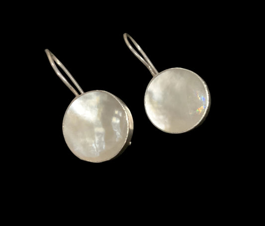 925 Sterling Silver & White MOP Shell Dangle Earrings