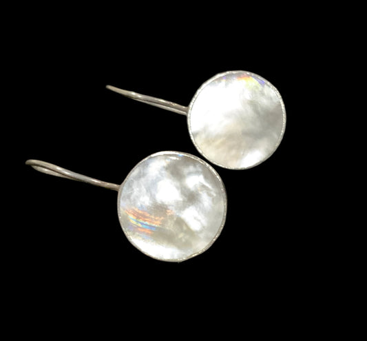 925 Sterling Silver & White MOP Shell Dangle Earrings