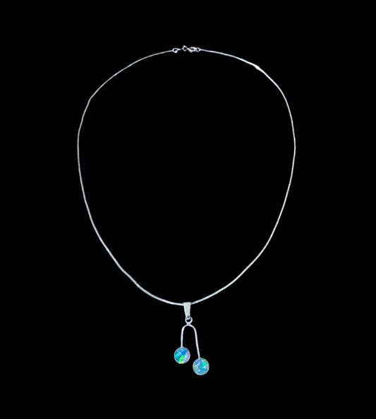 Black Opal & Sterling Silver 925 Modernist Pendant Necklace