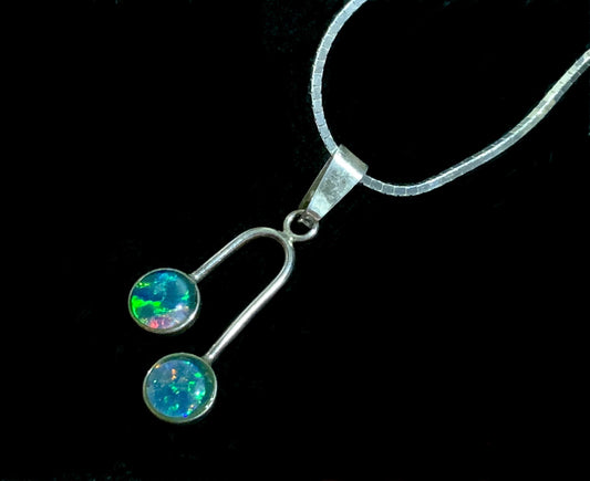 Black Opal & Sterling Silver 925 Modernist Pendant Necklace