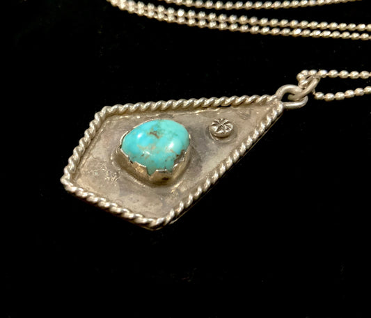 Old Turquoise & Sterling Silver Native American Pendant Necklace