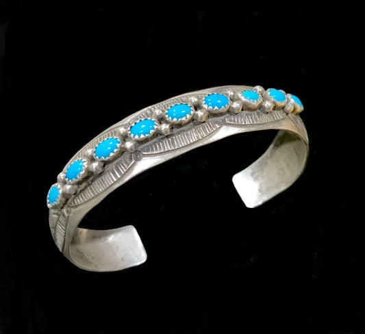 Wilbert Benally, Navajo Sterling Silver & Turquoise Cuff Bracelet