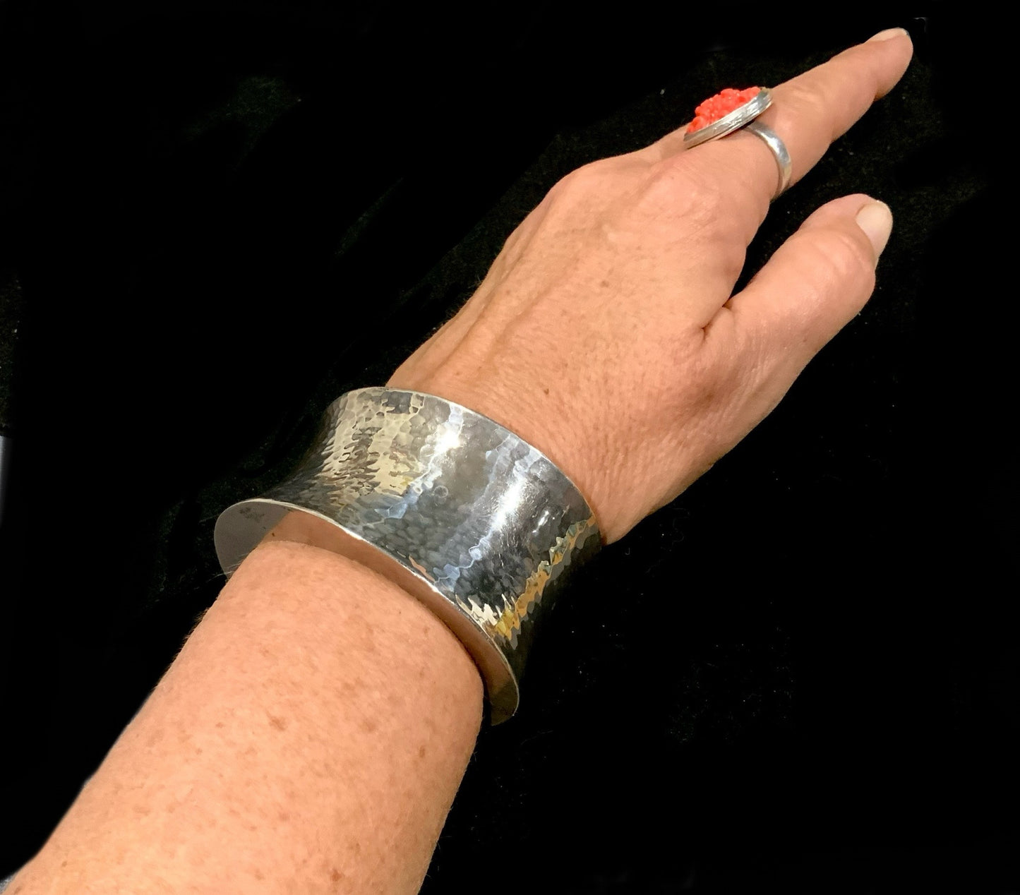 Vintage Silver Hammered  Mexican Cuff Bracelet