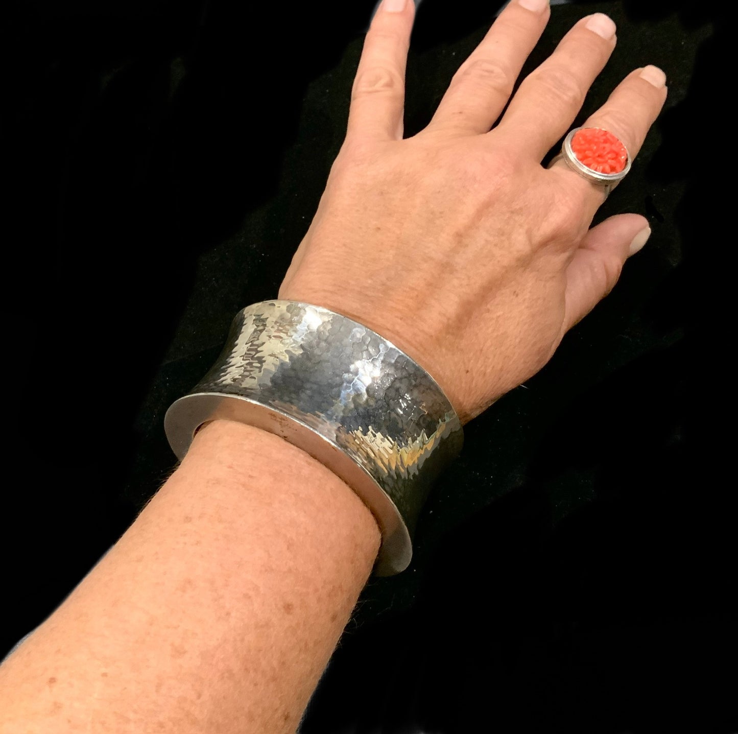 Vintage Silver Hammered  Mexican Cuff Bracelet