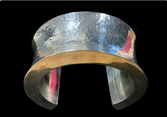 Vintage Silver Hammered  Mexican Cuff Bracelet