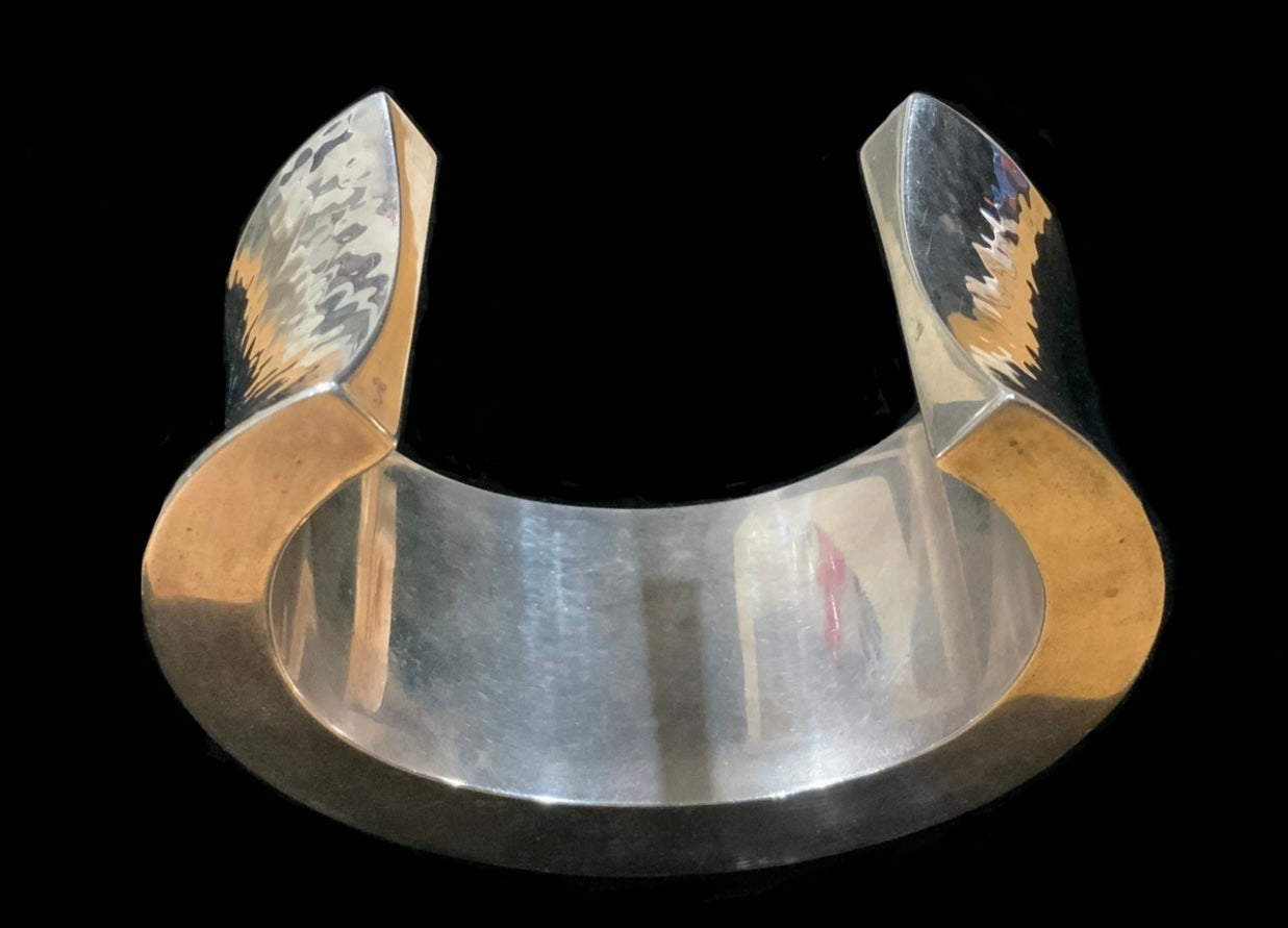 Vintage Silver Hammered  Mexican Cuff Bracelet