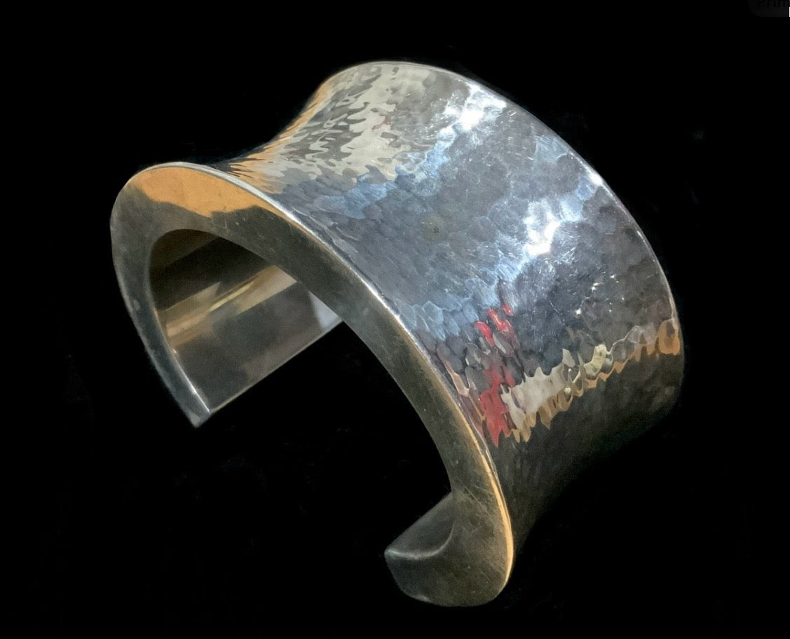 Vintage Silver Hammered  Mexican Cuff Bracelet