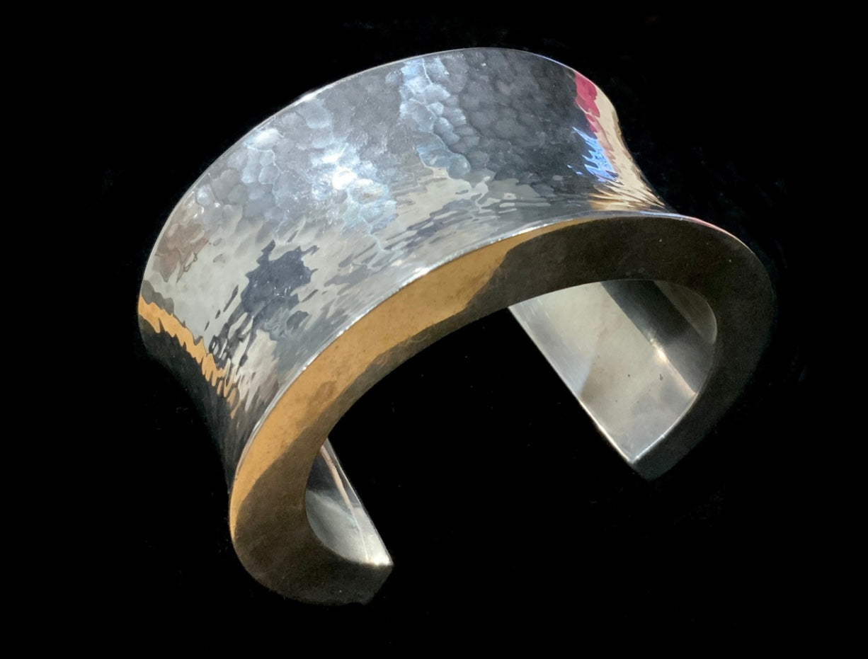 Vintage Silver Hammered  Mexican Cuff Bracelet