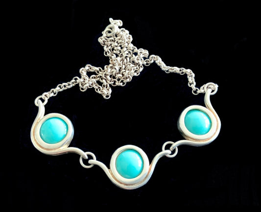 925 Sterling Silver Modernist Turquoise Necklace 45cm