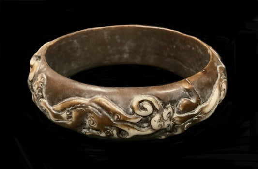 Oriental Chinese Dragon Hand Carved Bangle Bracelet 20.5cm