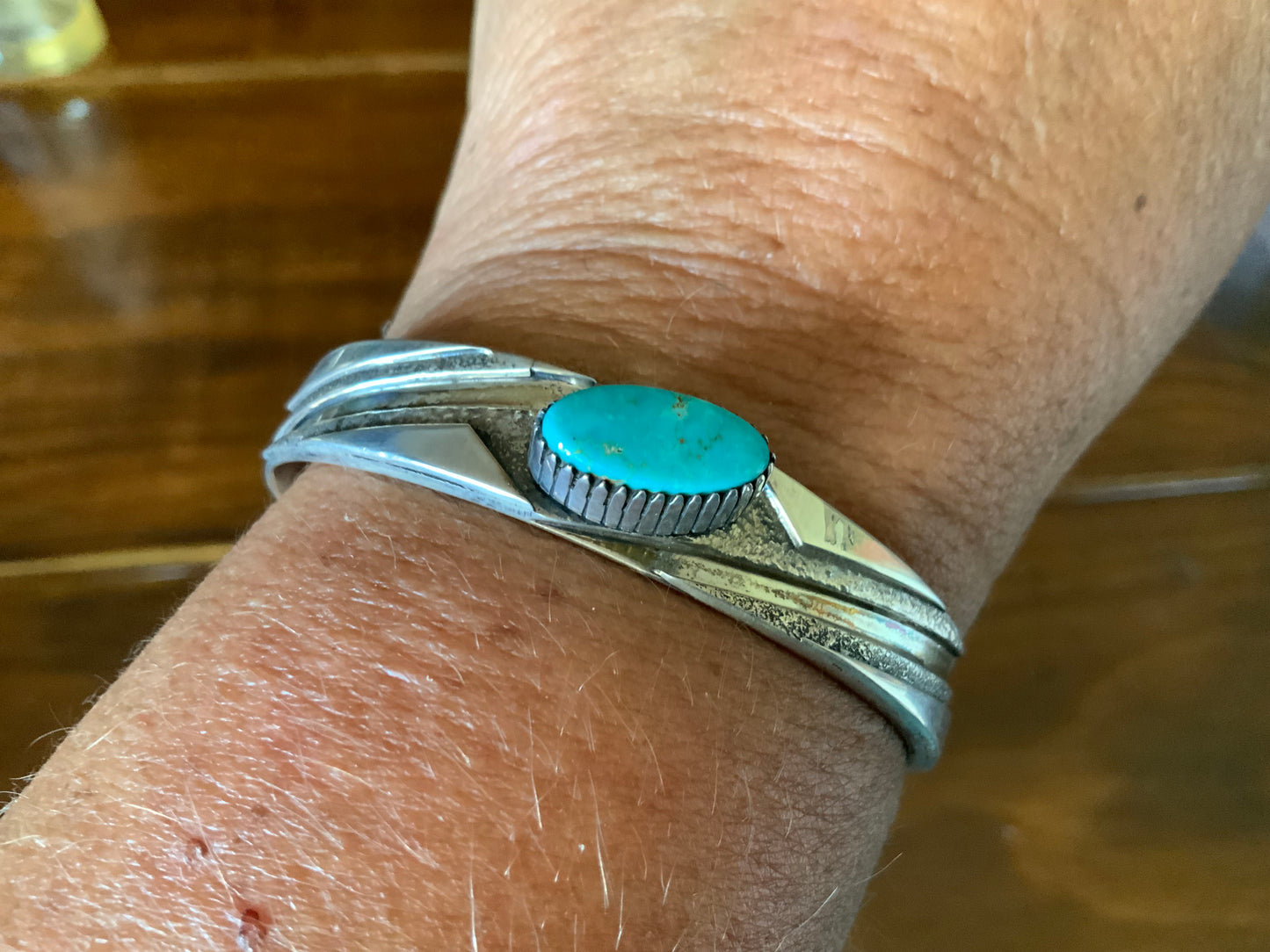 Bruce Morgan Navajo Cuff Bracelet Sterling Silver 925 & Turquoise Signed 17cm