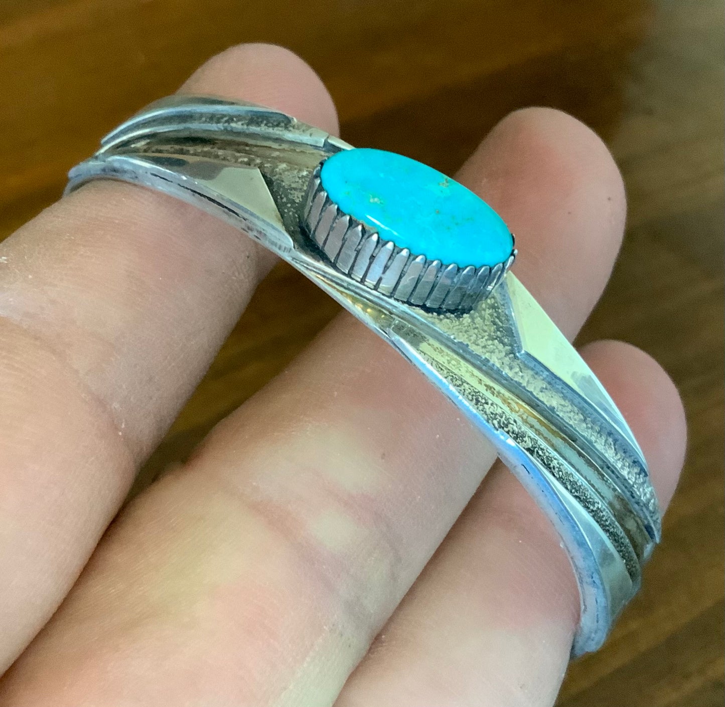 Bruce Morgan Navajo Cuff Bracelet Sterling Silver 925 & Turquoise Signed 17cm