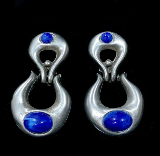 Huge Scandinavian Silver Pewter Modernist Brutalist Clip On Earrings