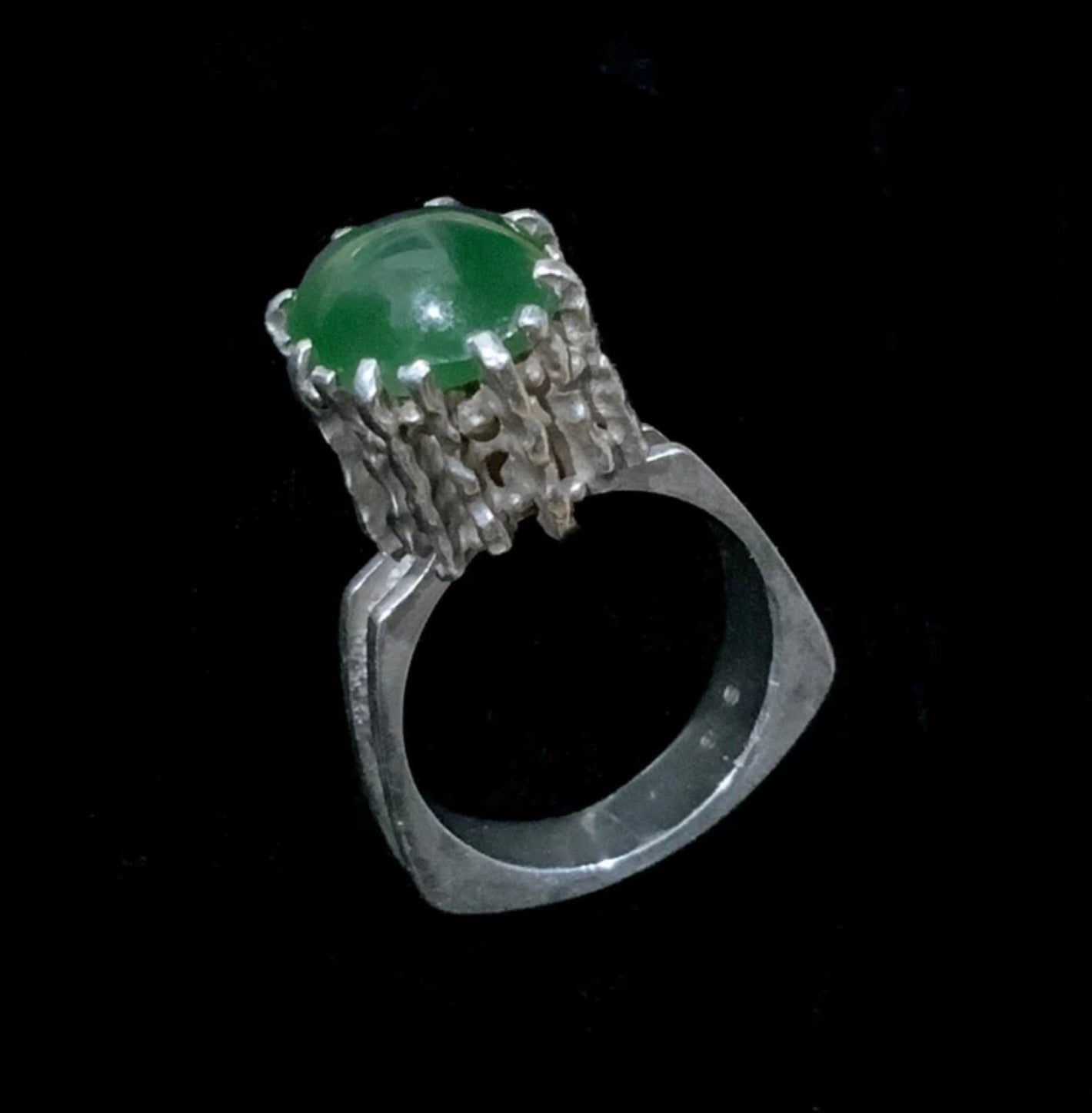 925 Sterling Silver & Jade Ring Size 7 N 1/2 Mid Century Denmark
