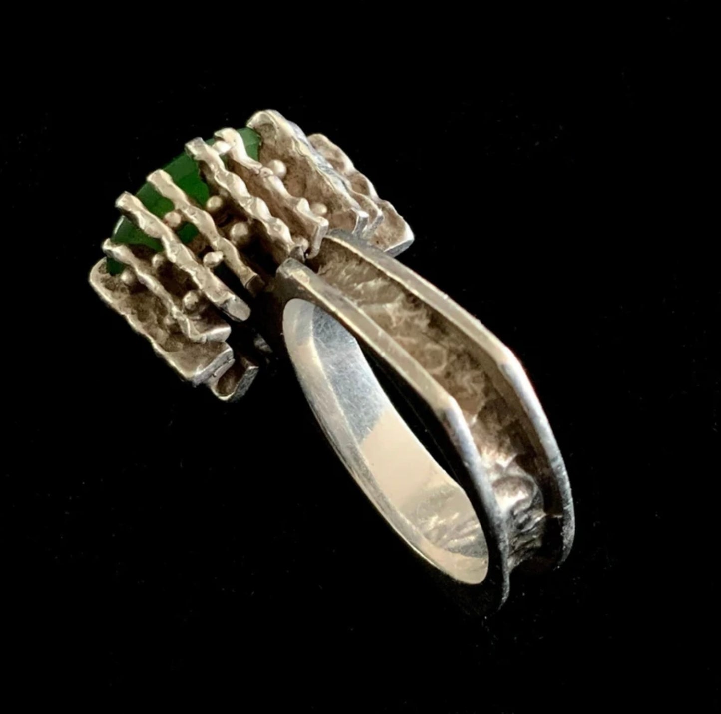 925 Sterling Silver & Jade Ring Size 7 N 1/2 Mid Century Denmark