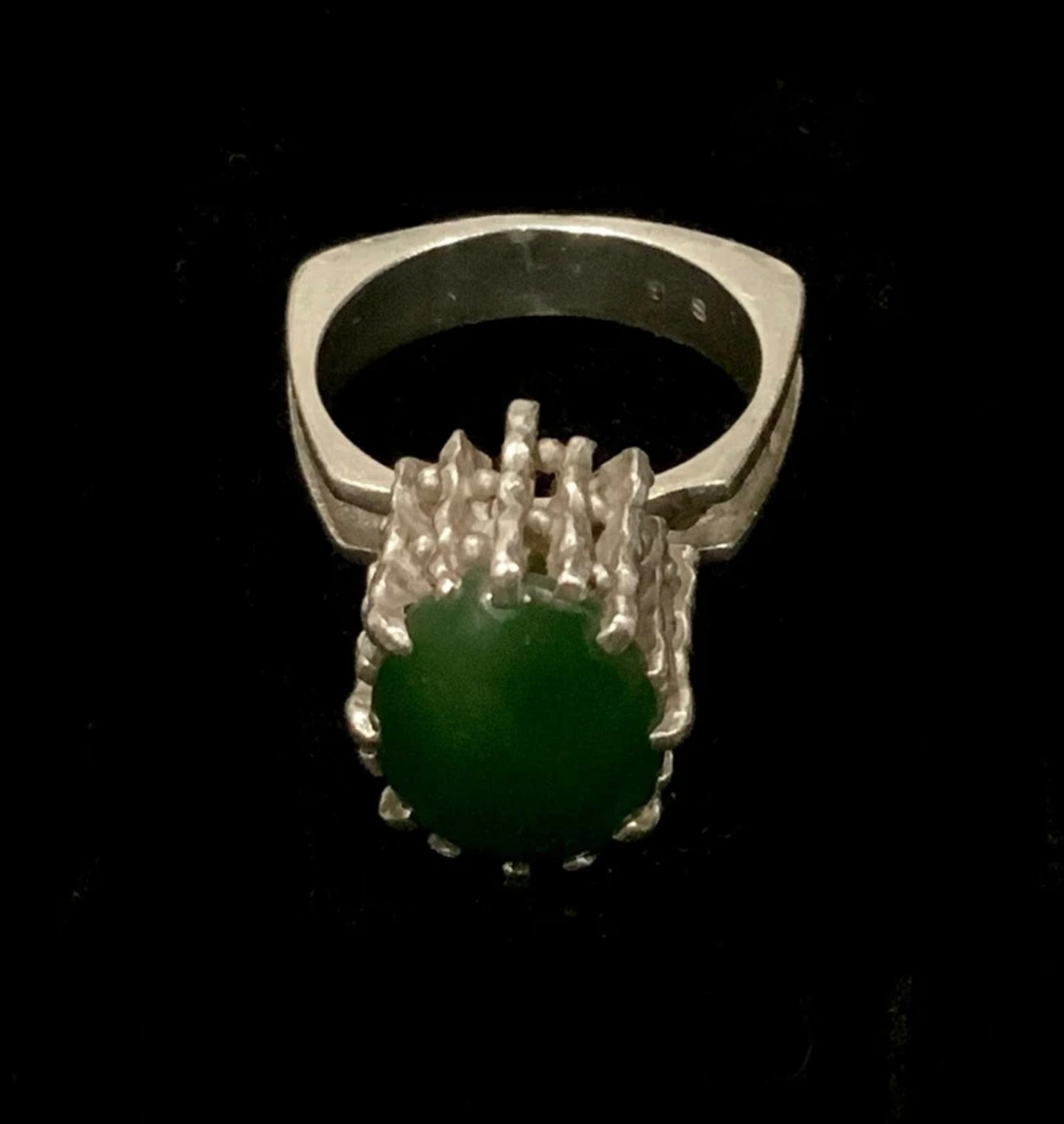 925 Sterling Silver & Jade Ring Size 7 N 1/2 Mid Century Denmark