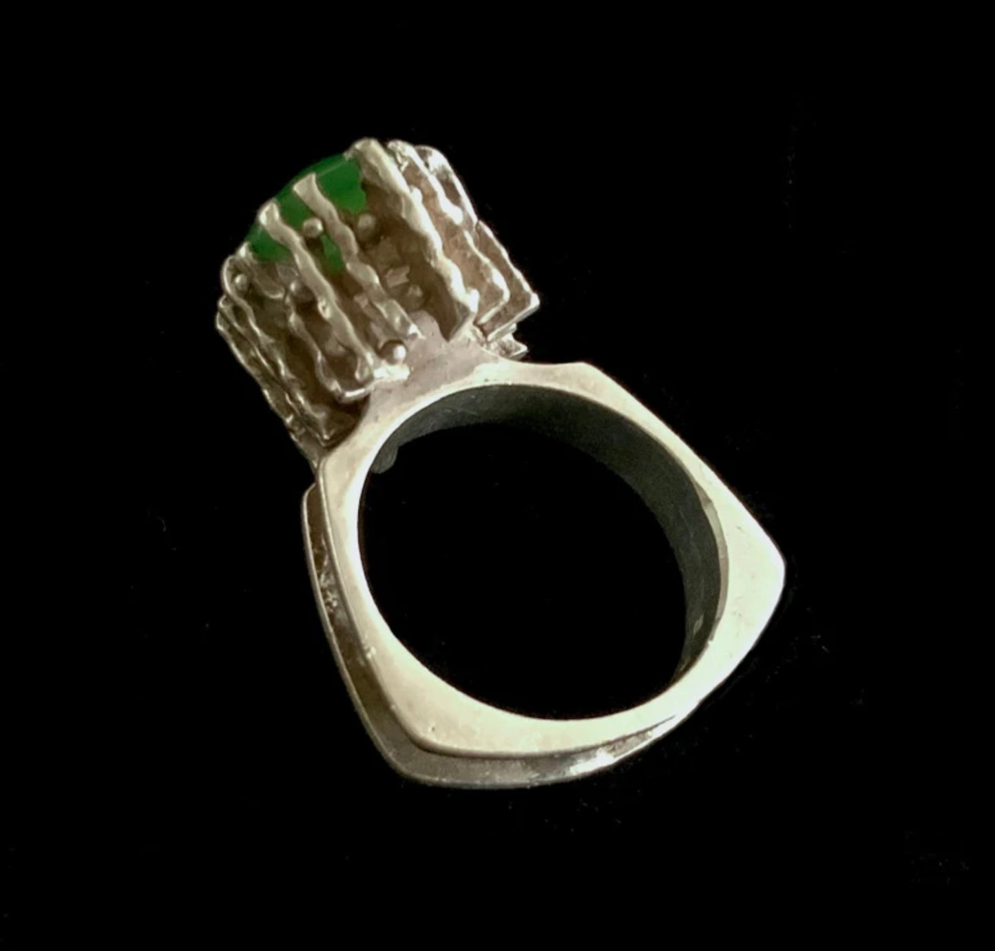 925 Sterling Silver & Jade Ring Size 7 N 1/2 Mid Century Denmark