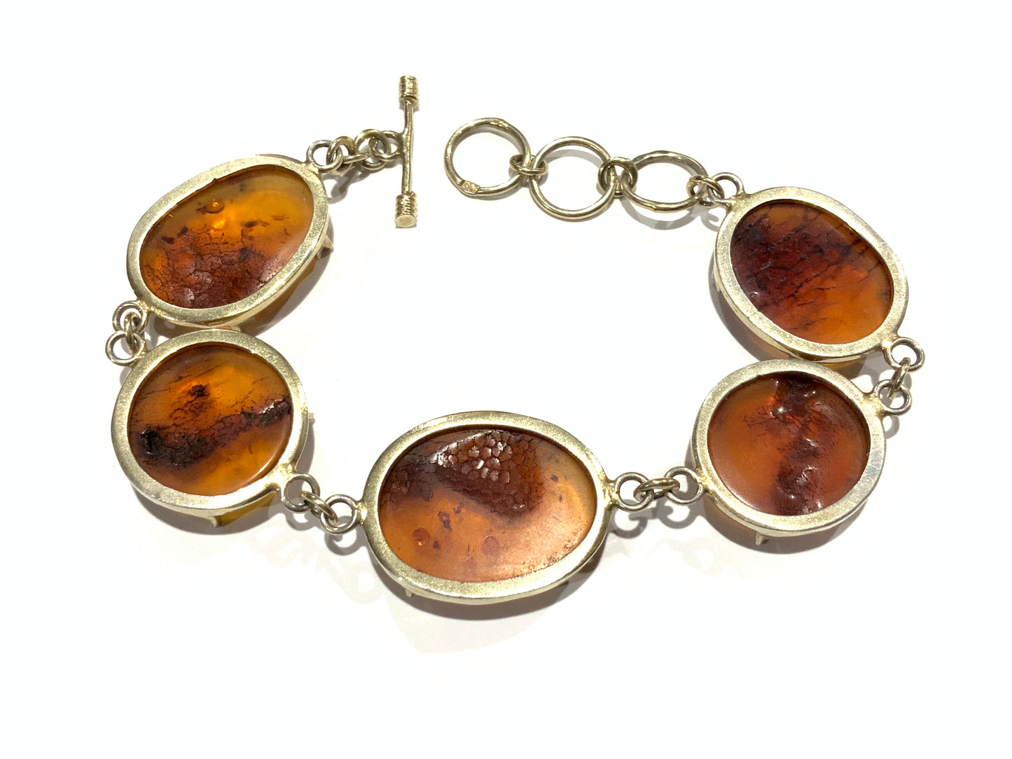 Vintage Baltic Amber & Sterling Silver 925 Gold Wash Bracelet