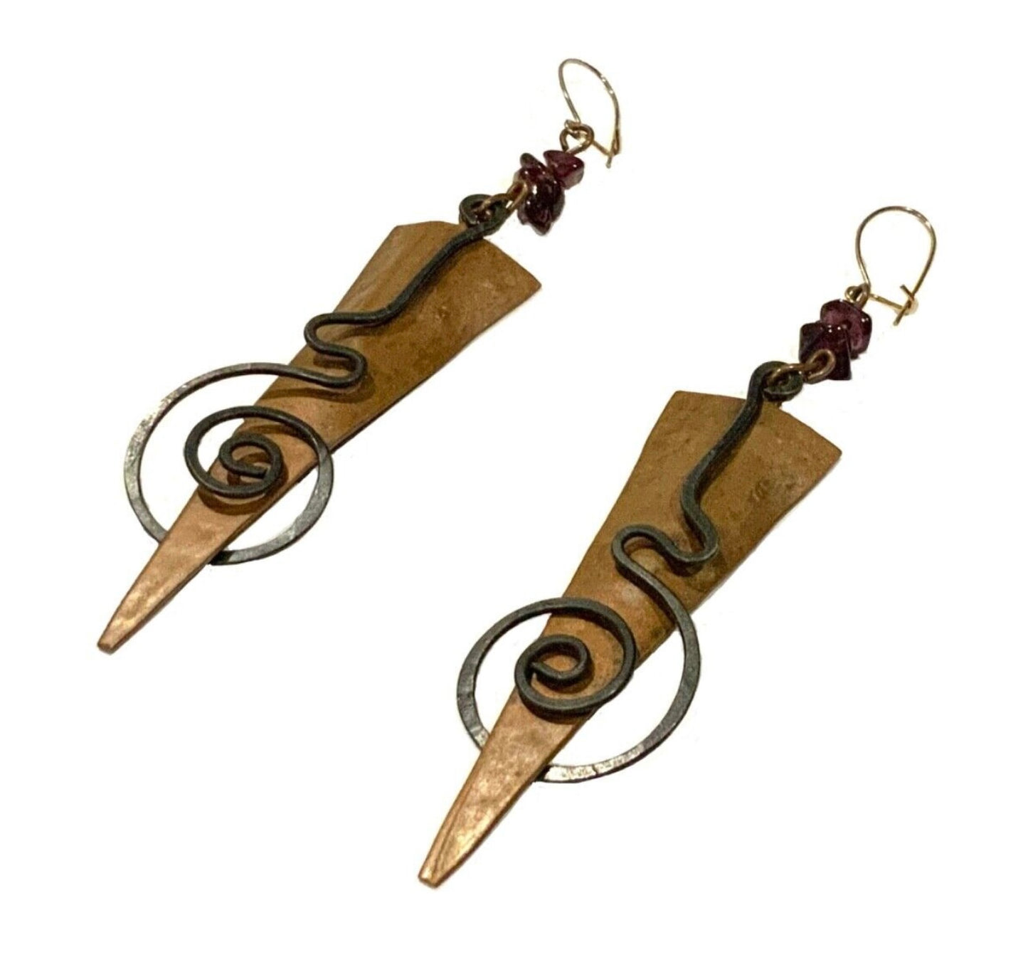 Copper & Bronze Spiral Memphis Era Studio Handmade Dangle Earrings