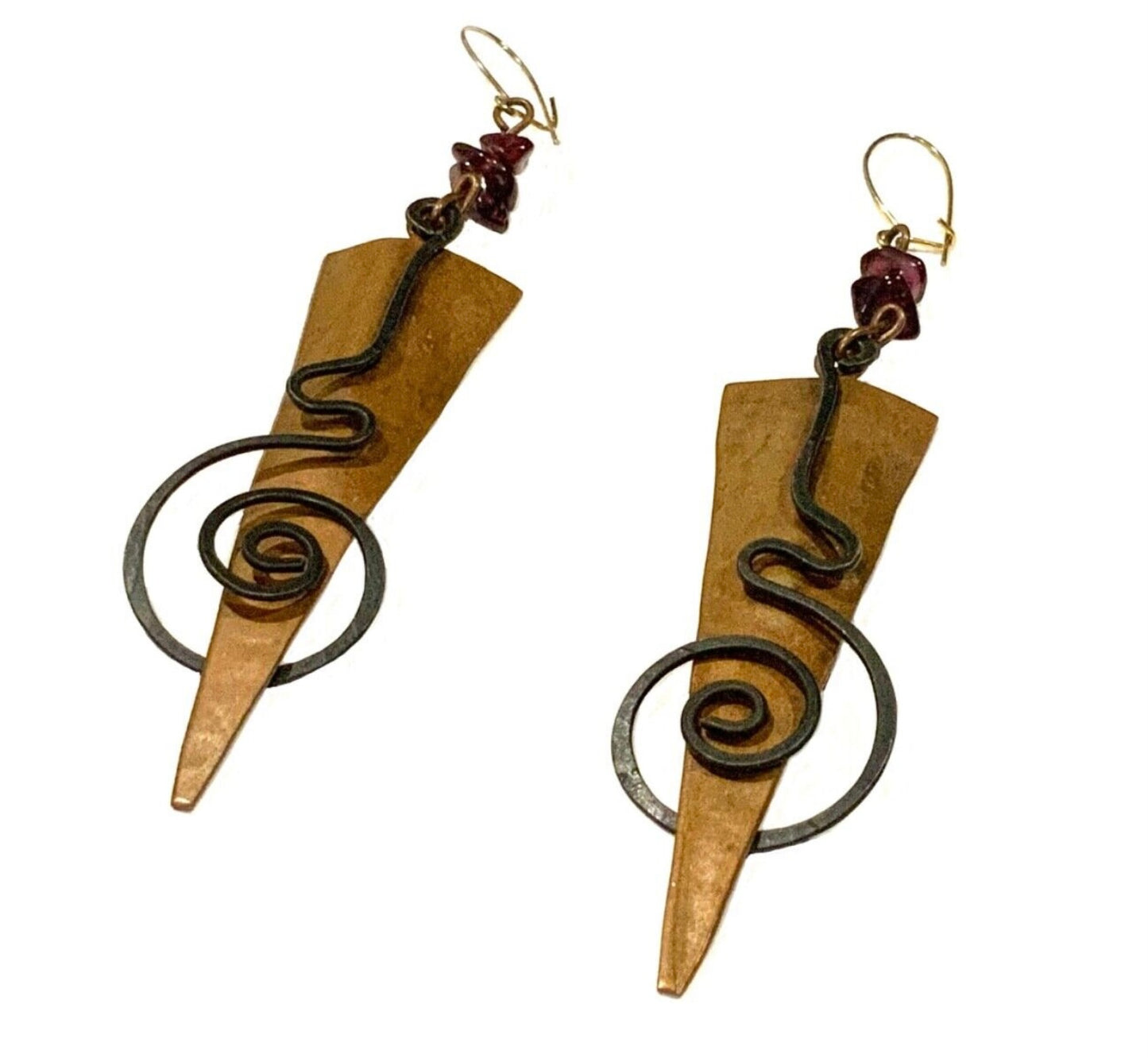 Copper & Bronze Spiral Memphis Era Studio Handmade Dangle Earrings