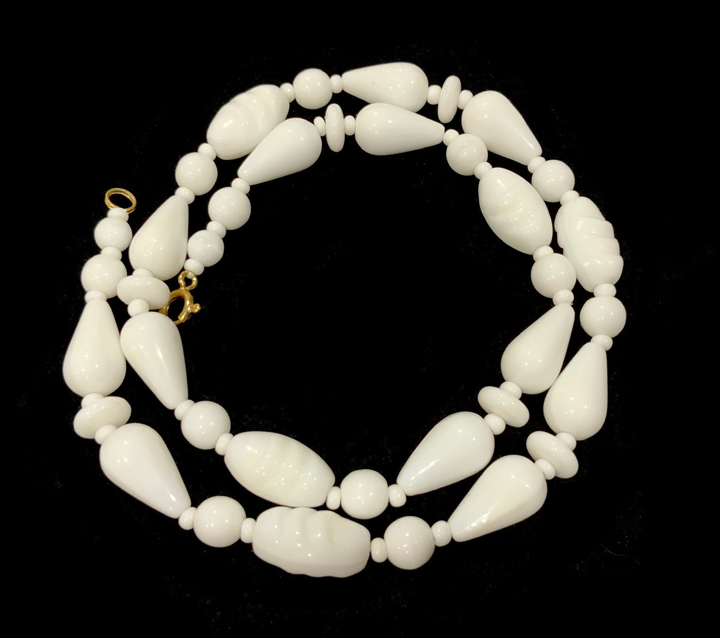 White Milk Glass Bead Necklace 1950s