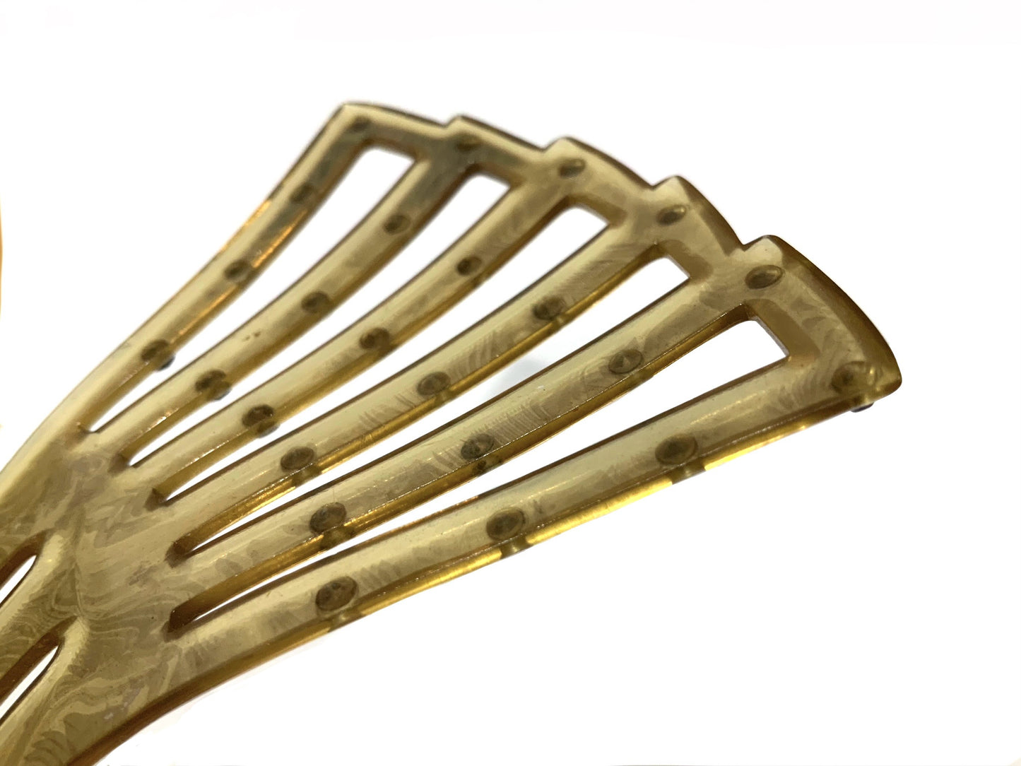 Art Deco Golden Celluloid Fan Shaped Sunray Hair Comb